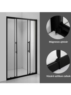  Stuxi Sydney Black 120 cm széles két tolóajtós zuhanyajtó 6 mm vastag vízlepergető biztonsági üveggel, fekete elemekkel, 200 cm magas