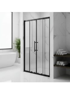   Stuxi Sydney Black 150 cm széles két tolóajtós zuhanyajtó 6 mm vastag vízlepergető biztonsági üveggel, fekete elemekkel, 200 cm magas