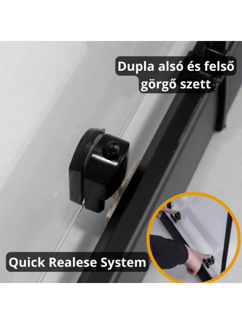 Stuxi Sydney Black 150 cm széles két tolóajtós zuhanyajtó 6 mm vastag vízlepergető biztonsági üveggel, fekete elemekkel, 200 cm magas