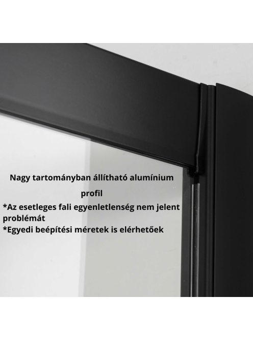 Stuxi Sydney Black 150 cm széles két tolóajtós zuhanyajtó 6 mm vastag vízlepergető biztonsági üveggel, fekete elemekkel, 200 cm magas