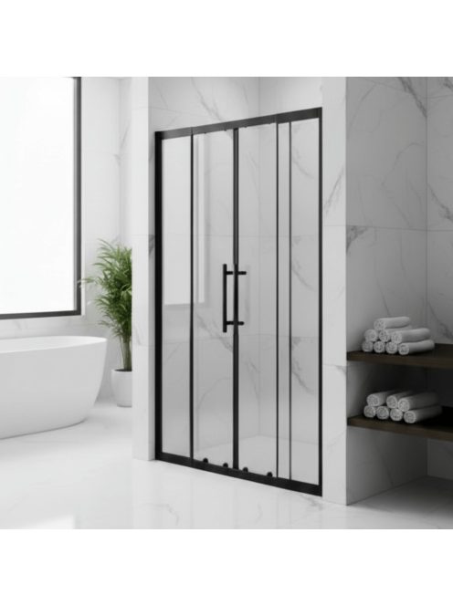 Stuxi Sydney Black 140 cm széles két tolóajtós zuhanyajtó 6 mm vastag vízlepergető biztonsági üveggel, fekete elemekkel, 200 cm magas
