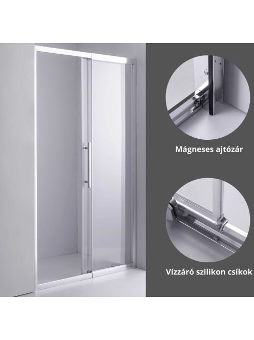 Stuxi Sydney toló zuhanyajtó 6 mm vastag vízlepergető biztonsági üveggel, króm elemekkel, 200 cm magas, több méretben