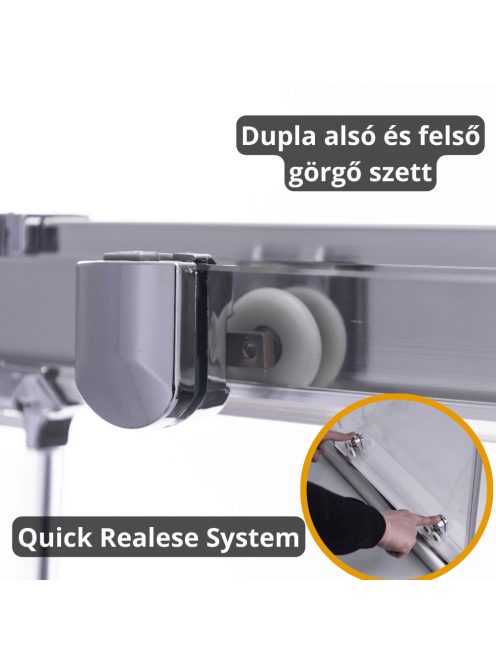 Stuxi Sydney toló zuhanyajtó 6 mm vastag vízlepergető biztonsági üveggel, króm elemekkel, 200 cm magas, több méretben