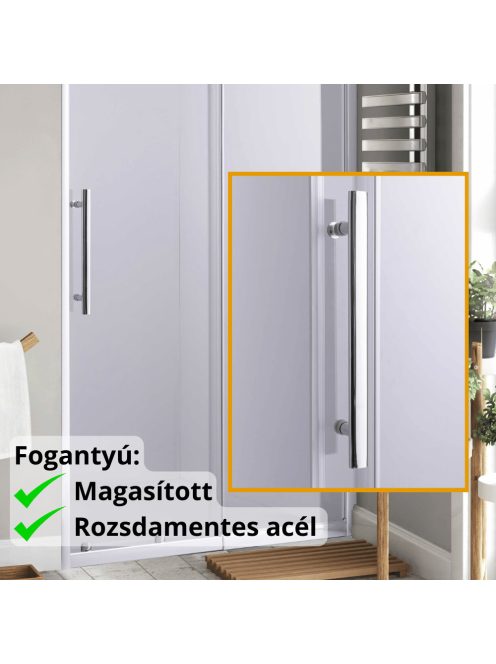 Stuxi Sydney 110 cm széles toló zuhanyajtó 6 mm vastag vízlepergető biztonsági üveggel, króm elemekkel, 200 cm magas