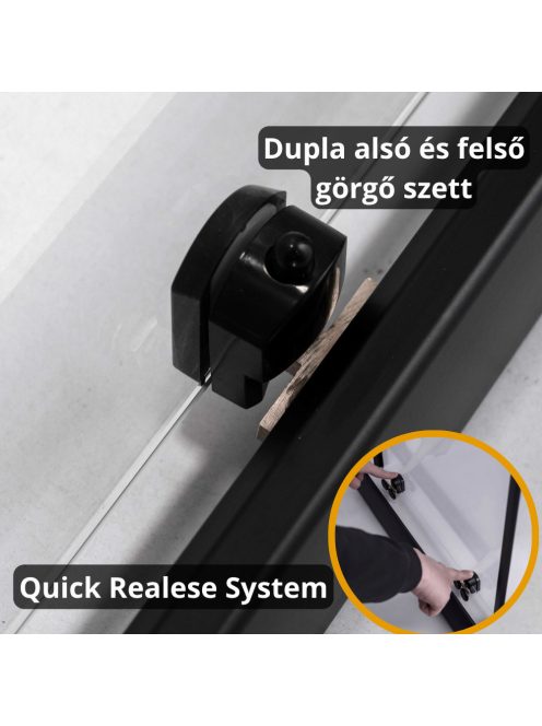 Stuxi Sydney Black toló zuhanyajtó 6 mm vastag vízlepergető biztonsági üveggel, fekete elemekkel, 200 cm magas, több méretben