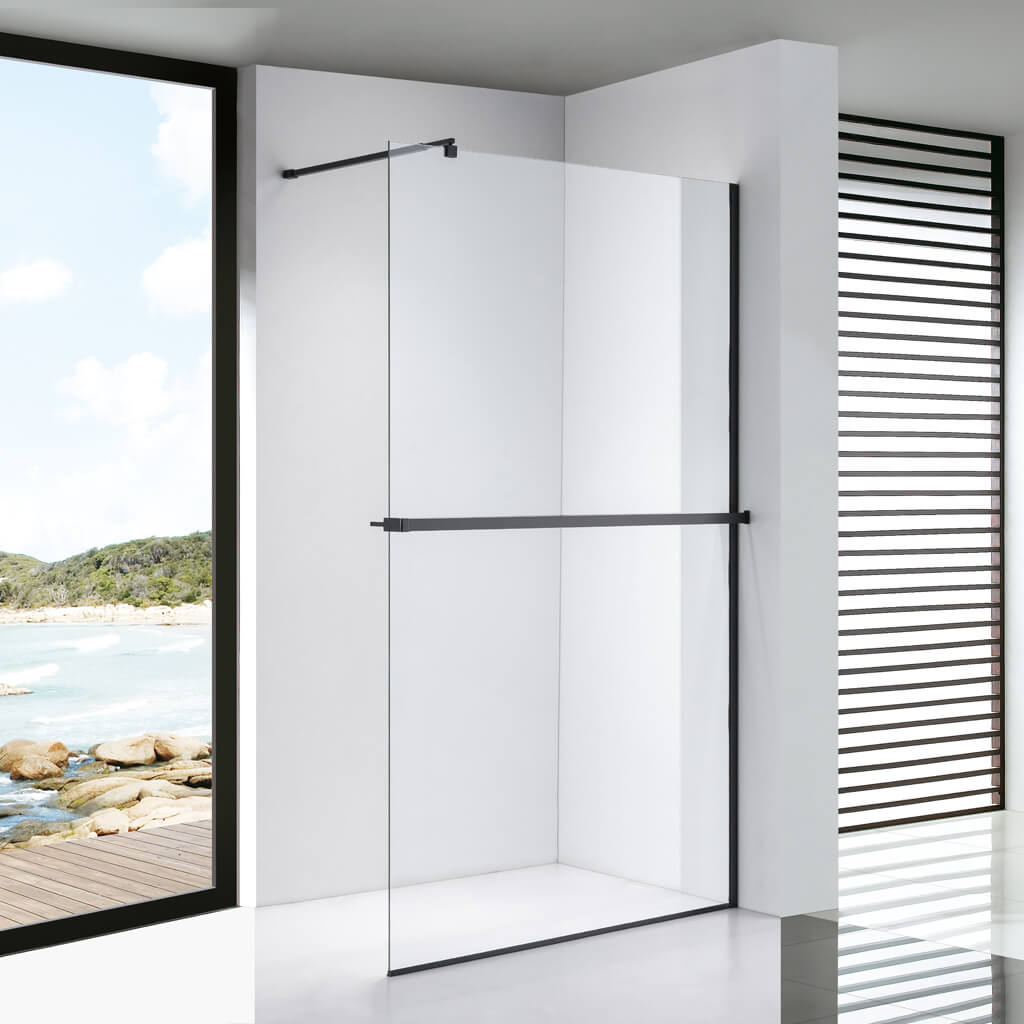 Stuxi Milano Plus Walk-in zuhanyfal 120x200 cm matt fekete profillal, 8 mm biztonsági üveggel